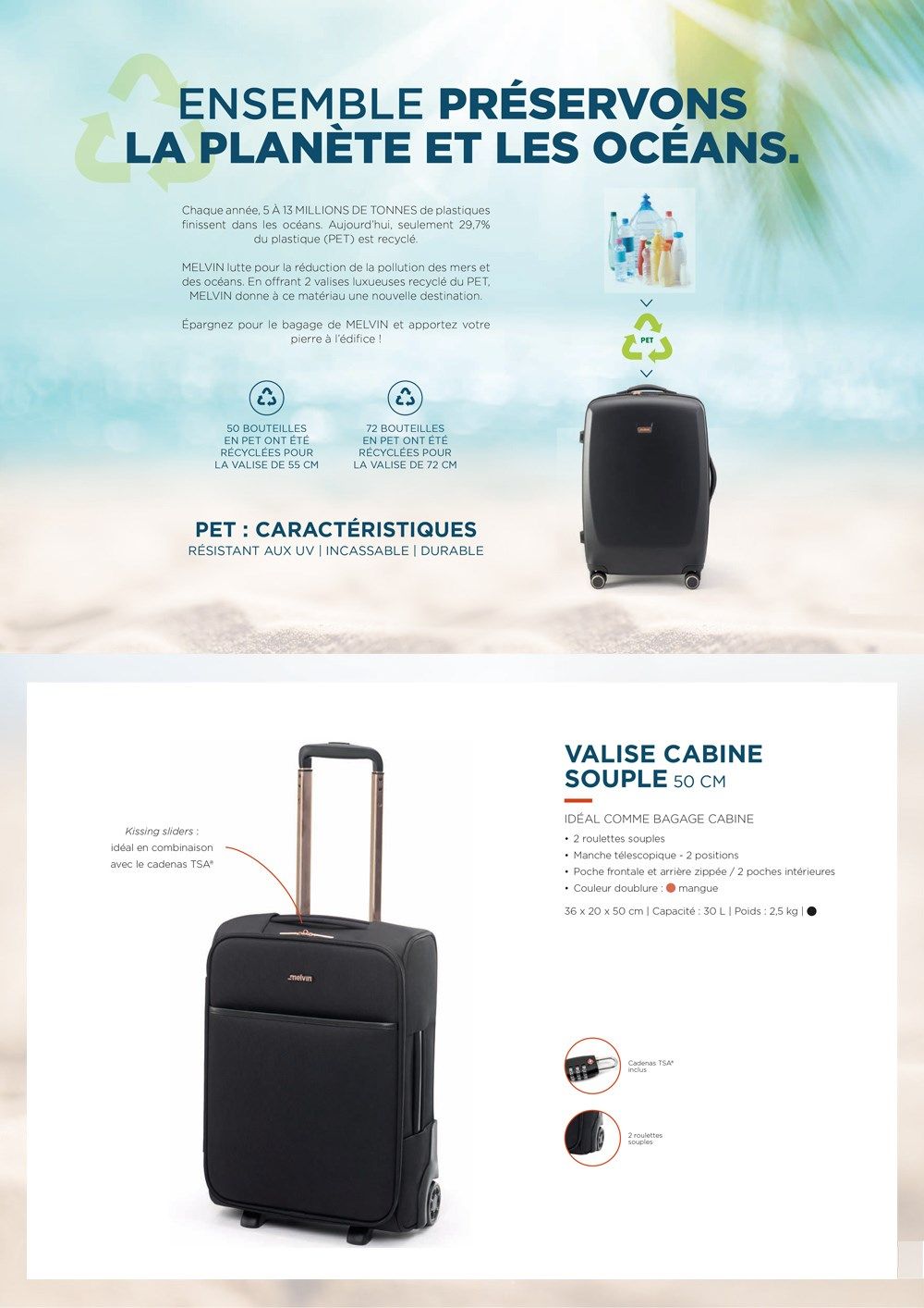 MELVIN Valise Cabine Souple 50 Cm Noir