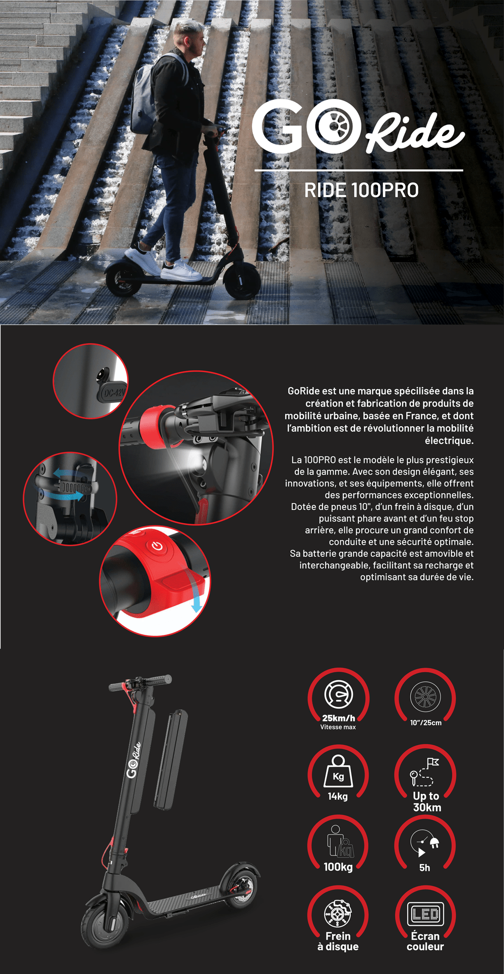 GO RIDE 100PRO Trottinette électrique pliable 10