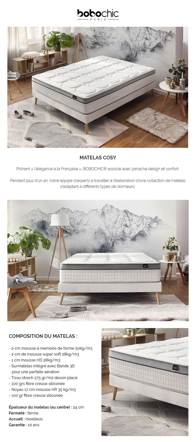 BOBOCHIC Matelas COSY- Mémoire de Forme - Ferme - Anti Acariens et Anti Bactériens