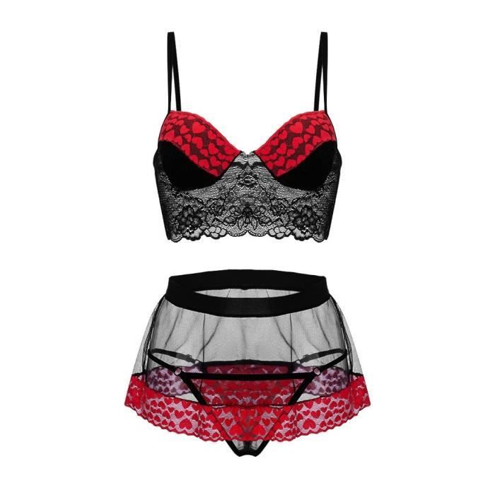 Coeur Imprim Lingerie Femmes Sexy Grande Taille Soutien Gorge String Culotte Valentine Maille