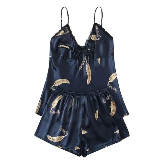 Ensemble Caraco Et Shorty Pour Femme Sexy Lingerie De Nuit Satin Silk