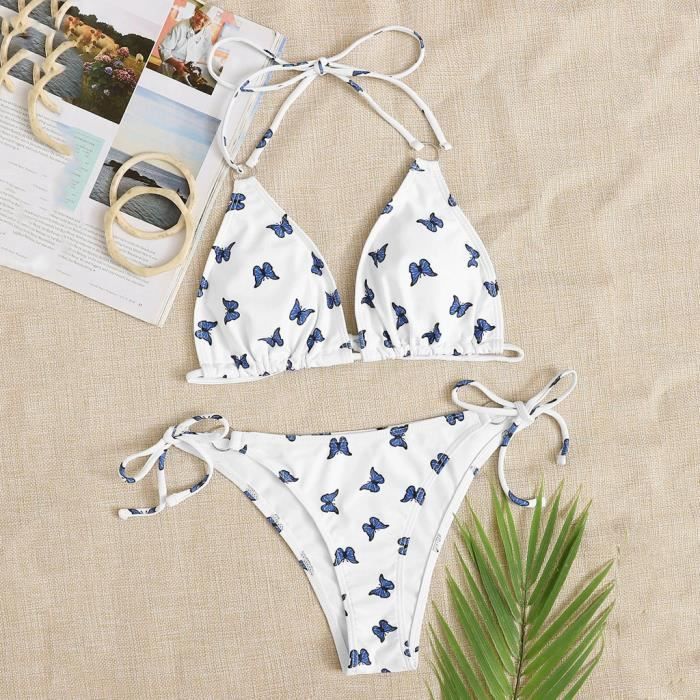 Femmes Papillon Imprimer Taille Haute Deux Pièces Bikini Maillots De