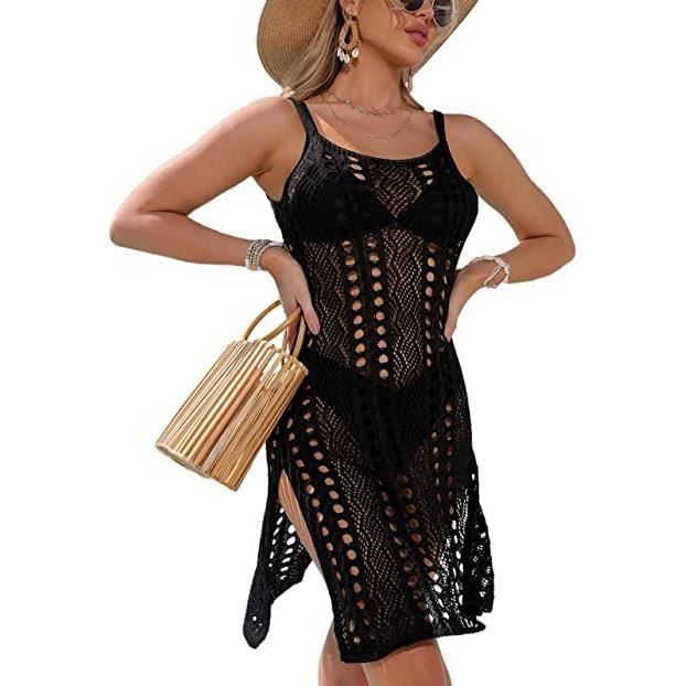 Robe de Plage Tricotée pour Femme Cache Maillot de Bain Crochet Sarong Femme Sexy Bikini Cover