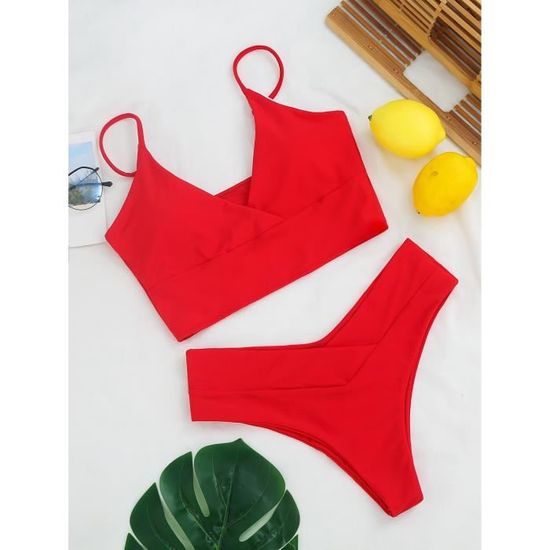 Maillot De Bain Sexy Bikini Femmes Solide Rouge Push Up Rembourr String Maillot De Bain