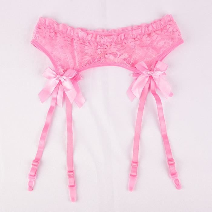 Porte Jarretelle En Dentelle Transparente Pink B Lingerie De Bondage Bas Inclus