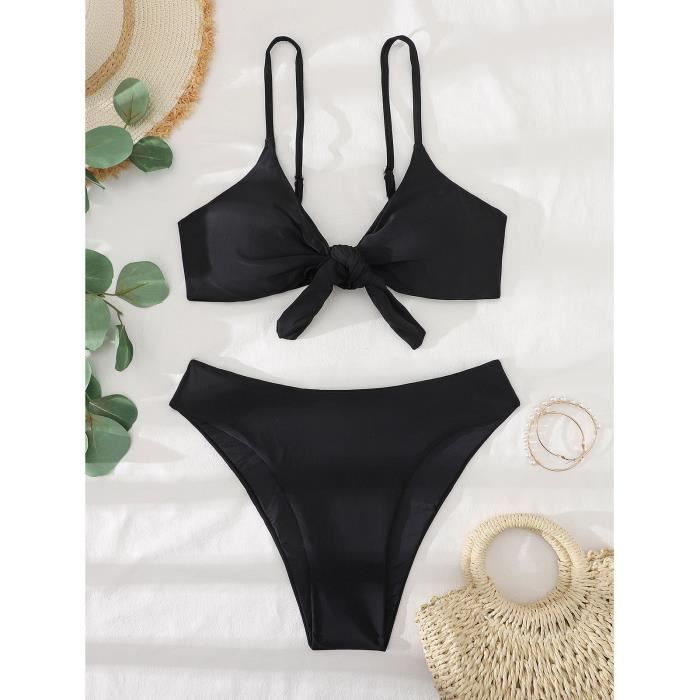 Cikonielf Maillot De Bain Noeud Cravate Ensemble De Bikini De Couleur Pure Pour Femmes La Mode