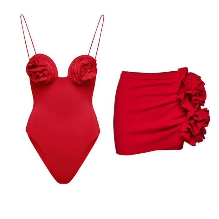 Maillot De Bain Une Pi Ce Bikini Maxi Robe Deux Pi Ces En Mousseline Lacets Rouge A Rouge