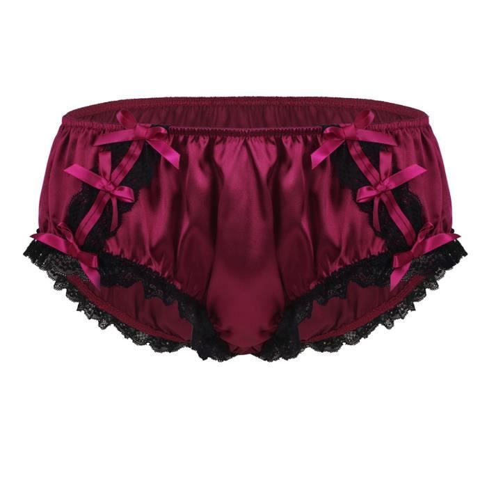 Yonghs Sissy Slip Homme Boxer Satin Sexy Lingerie Dentelle Cale On