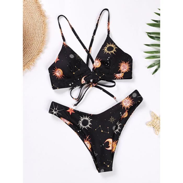Bikini Swimsuit Maillot De Bain Imprim Tournesol Ensemble Deux