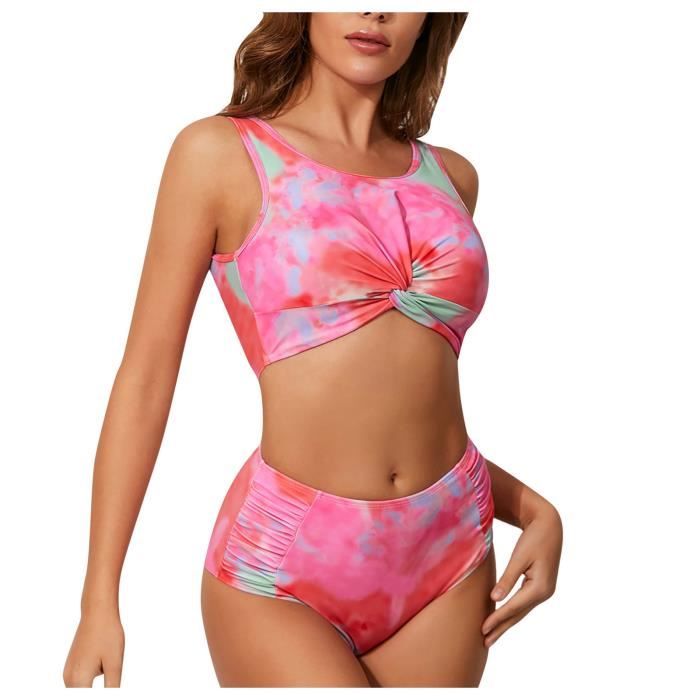Maillot De Bain Nouveau Bikini Imprimé Numérique Tie Dye Plissé Gilet