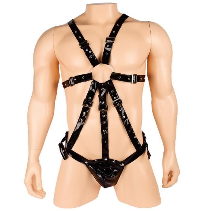 Costume De Lingerie Sexy Combinaison Bondage En Cuir Verni Noir Pour