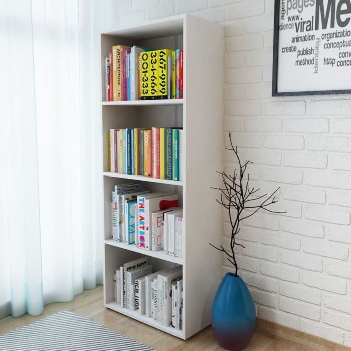 Bibliothèque Aggloméré 60 x 31 x 155 cm Blanc Bibliotheque Scandinave Meuble de rangement Étagère de livres Meuble escalier