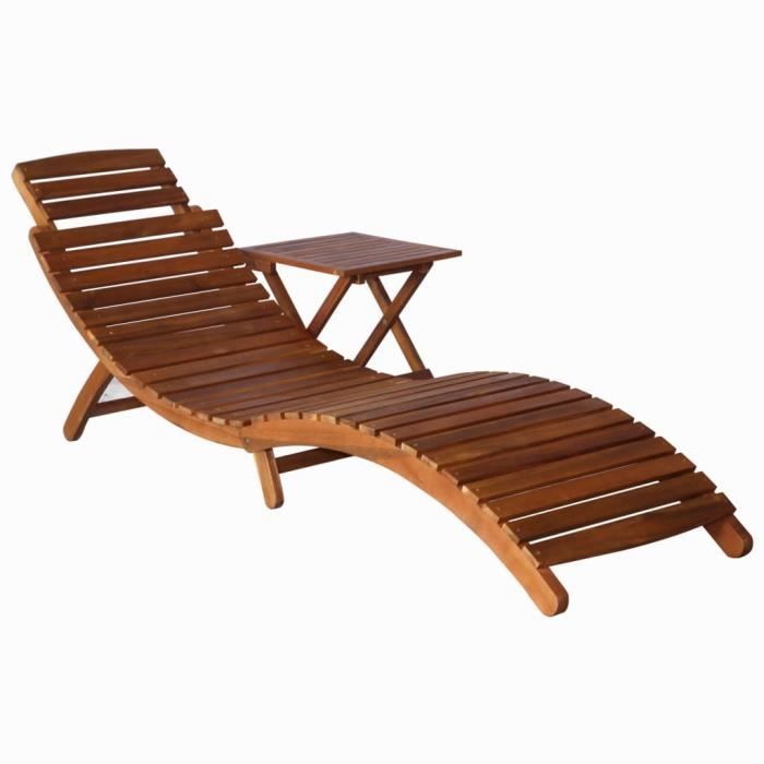 Chaise longue avec table Bois d'acacia massif Marron-MAD
