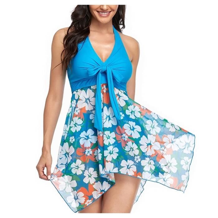 Femme Maillot De Bain Robe Tankini Amincissant Cache Ventre Push Up Bikini Jupette Taille