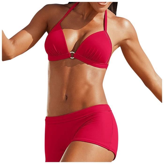 Maillot De Bain Femme Bikini Sexy Fendu Angle Plat De Couleur Unie