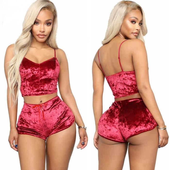 Nouveau Femmes Sexy Lingerie Velours Camisole Arc Shorts Ensemble Plus