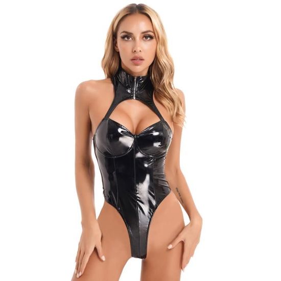 Iixpin Femme Body String Sexy Cuir Verni Lingerie Erotique Catsuit