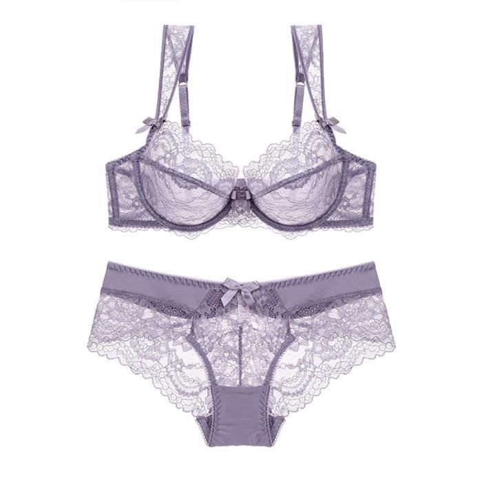 Ensemble Lingerie Femme Dentelle Ultra Mince Transparente Sexy