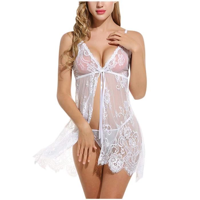Nuisette Femmes Dentelle Vêtements De Nuit Cils Halter Chemise Lingerie