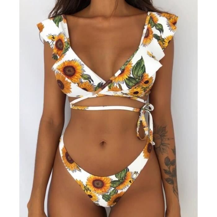 Maillot De Bain Plage Bikini Femme Sexy Avant Lacets Cravate Sans Bretelles L Opard