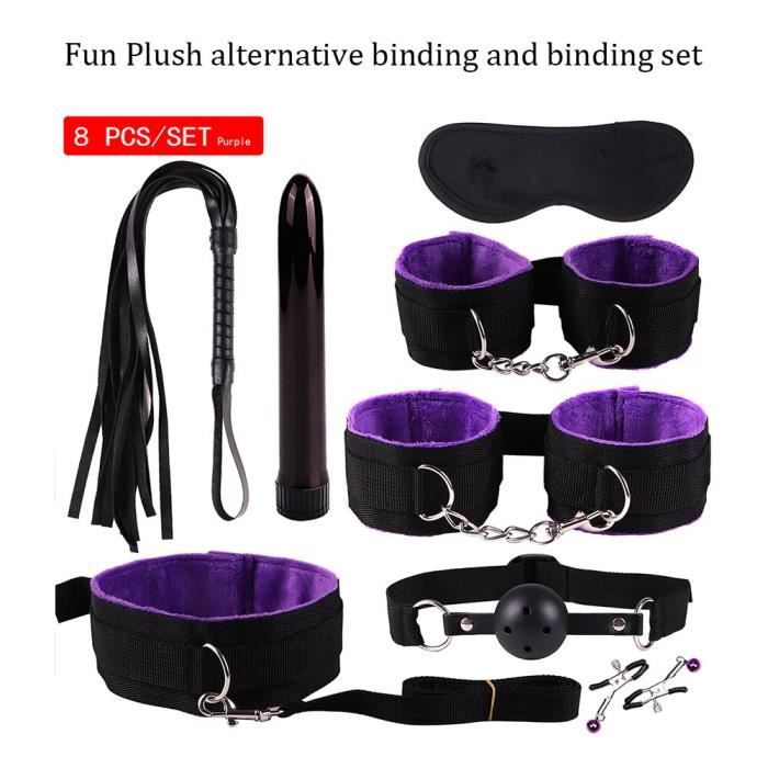 Kit De Contraintes De Bondage Bdsm Menottes Fouet Plug Anal Balle