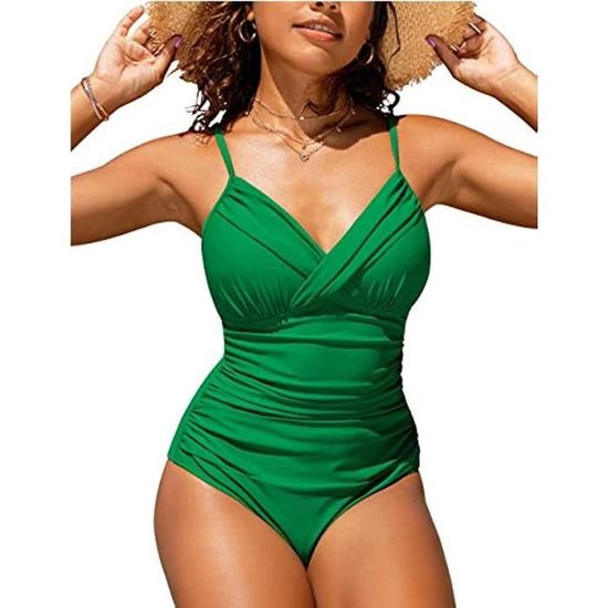 Maillot De Bain Femme 1 Pieces Piscine Slim Push Up Monokini Dos Nu Bikini Col En V Profond