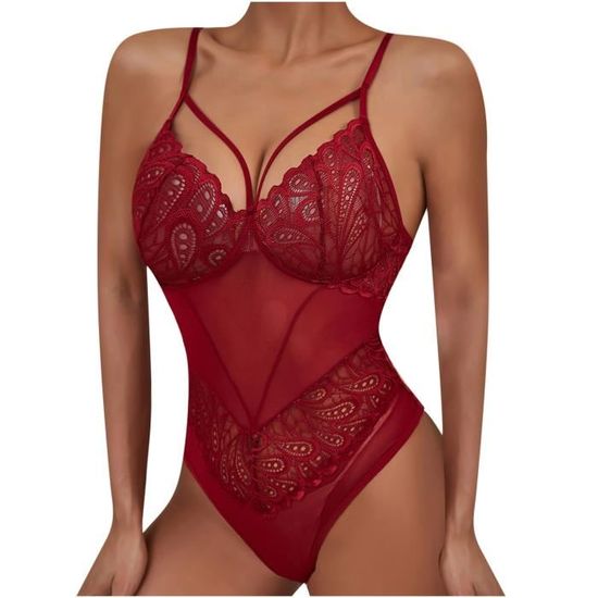 Ensemble de lingerie sexy en dentelle creuse à dos de couleur unie pour