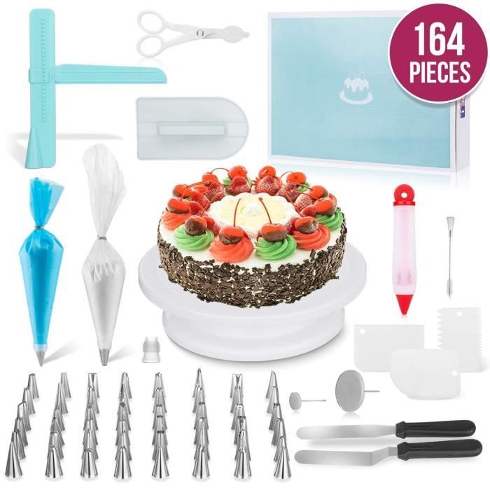 Ustensiles pâtisserie 164pcs Pâtisserie Déco Professionnel Ustensiles Kit, Douilles de Poches, Gâteaux Tournant, Spatules
