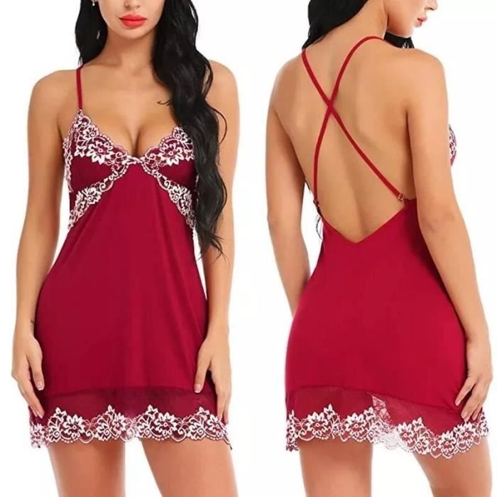 Ensemble De Lingerie Sexy En Dentelle Et Satin Pyjama Nuisette