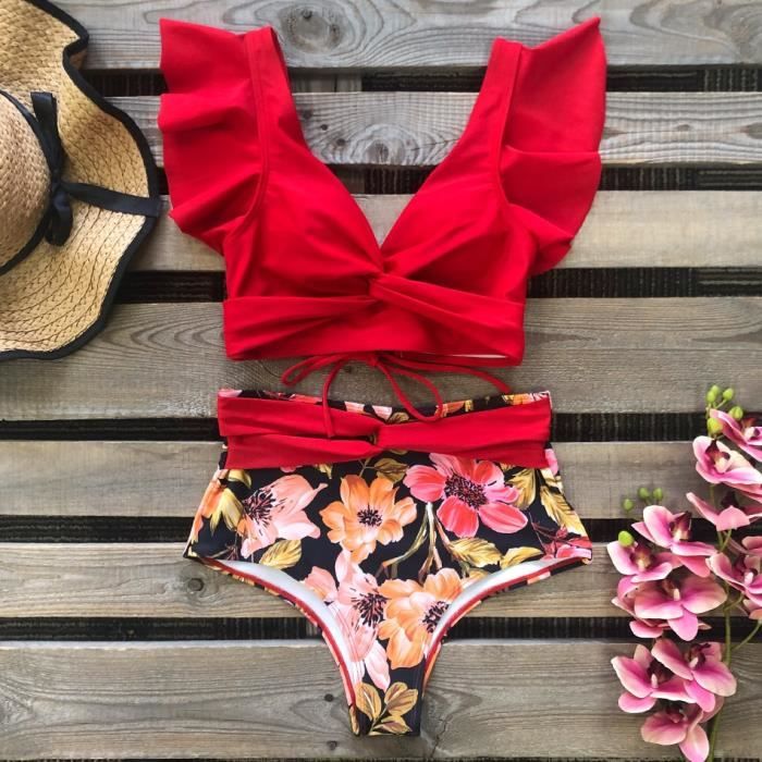 Maillot De Bain Volants Taille Haute Bikini Maillots De Bain Femmes Maillot De Bain Push Up