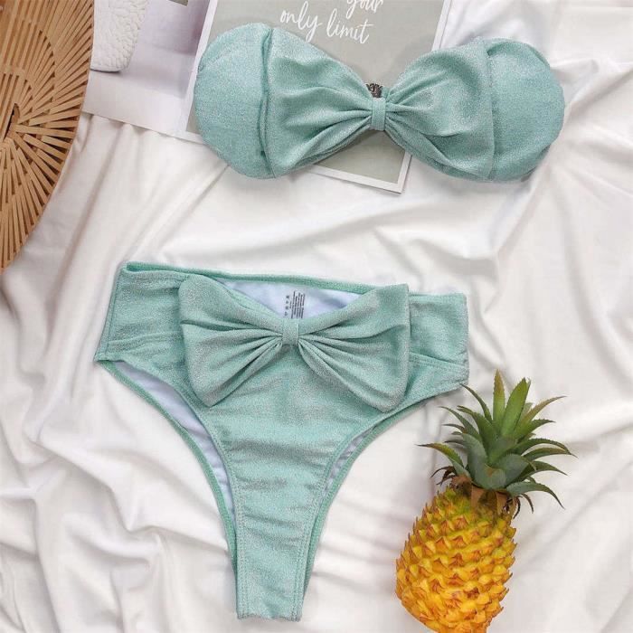 MAILLOT DE BAIN Bow Bretelles Taille Haute Bikini 2021 Femme Maillot De