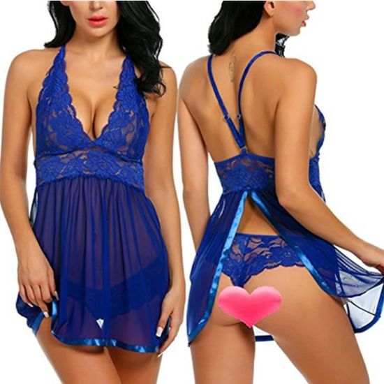 Ensemble De Lingerie Dentelle Col V Femme Demeuble Nuisette