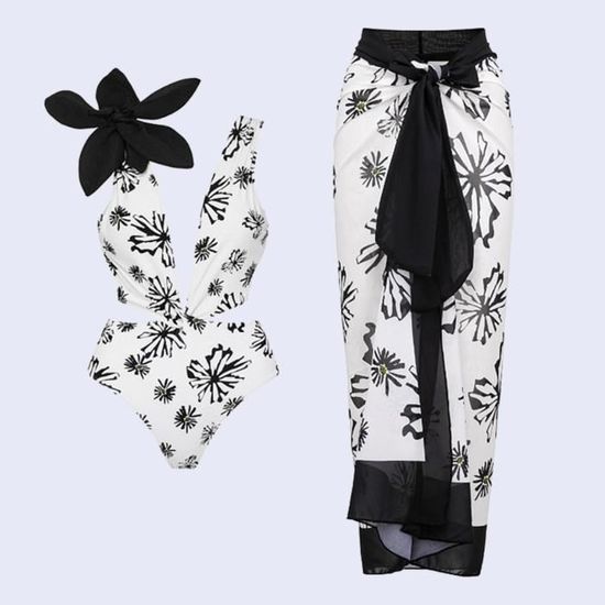 Maillot De Bain Une Pi Ce Bikini Maxi Robe Deux Pi Ces En Mousseline Lacets Noir A Noir