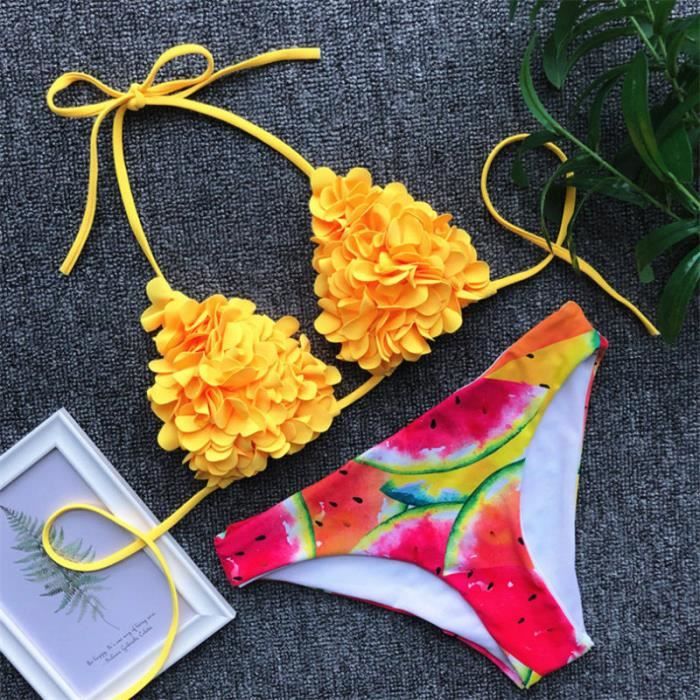 MAILLOT DE BAIN GNIM Bikini brésilien à fleurs 3D maillot de bain