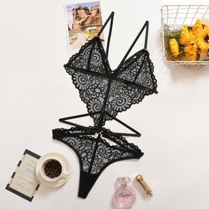 Dames Sexy Ensemble lingerie Érotique en Dentelle de Mode Nouveau Noir