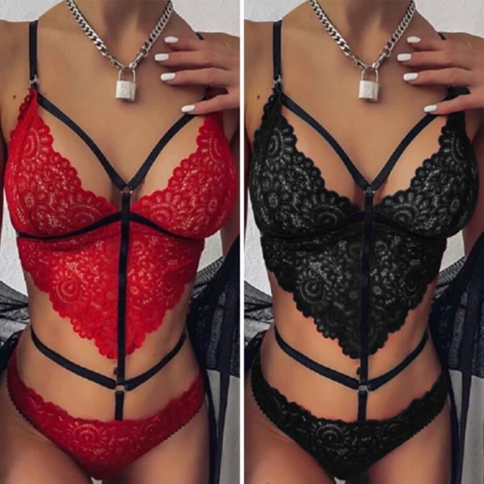 Dames Sexy Ensemble lingerie Érotique en Dentelle de Mode Nouveau Noir
