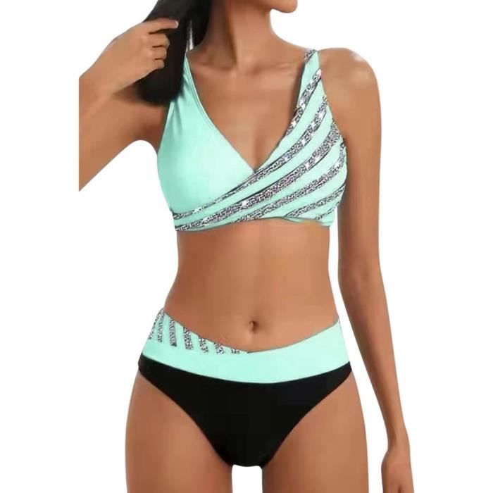 Maillot De Bain Pi Ces Bikini Femme Chic Vintage Push Up Taille Haute