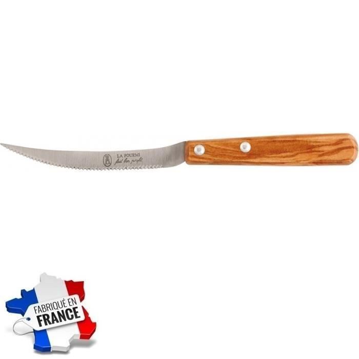 Couteau a Tomate Inox Manche Bois d'Olivier La Fourmi - Ustensile Cuisine Légume - 033