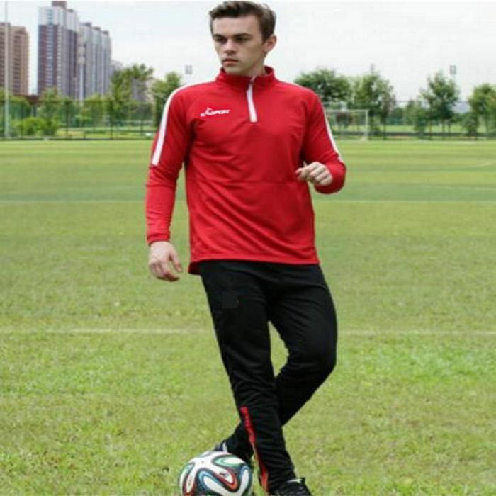 Survetement Ensemble Hommes Football Kit Entrainement Vetement Sport Maillot de Foot Rouge et Pantalon Bleu Foncé XL