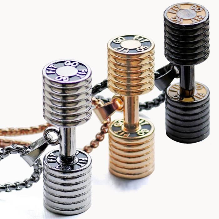 Pendentif haltère collier Fitness musculation Gym 2 taille 3 couleur Crossfit collier haltères bijoux Fitness acier inoxydable Chai