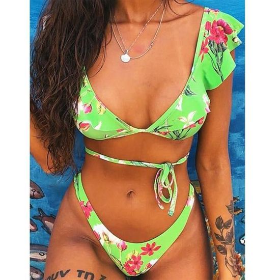 Maillot De Bain Plage Bikini Femme Sexy Avant Lacets Cravate