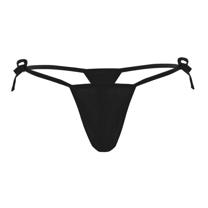 YONGHS FR Micro String Ficelle Sexy Homme G String T Back Tanga Thong Bikini Underwear M XL Noir