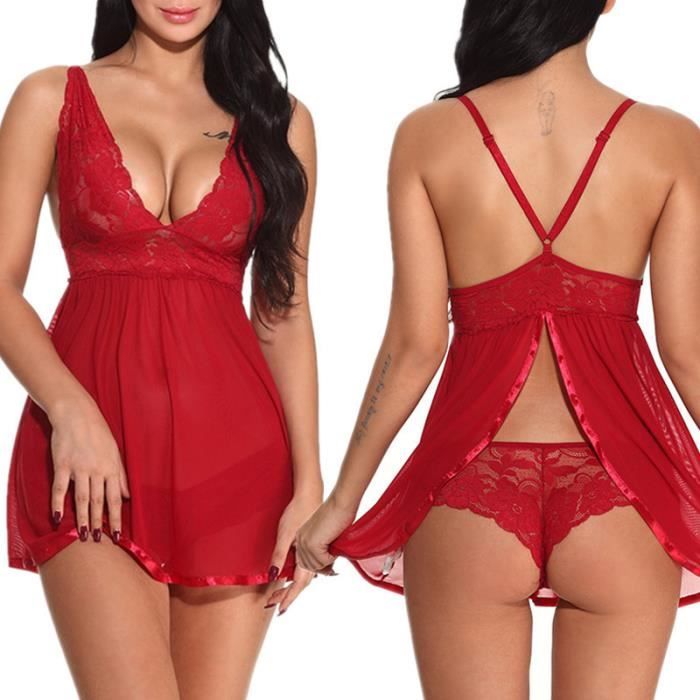 Femme Ensemble De Lingerie Dentelle Col V Erotique Nightwear Robe De