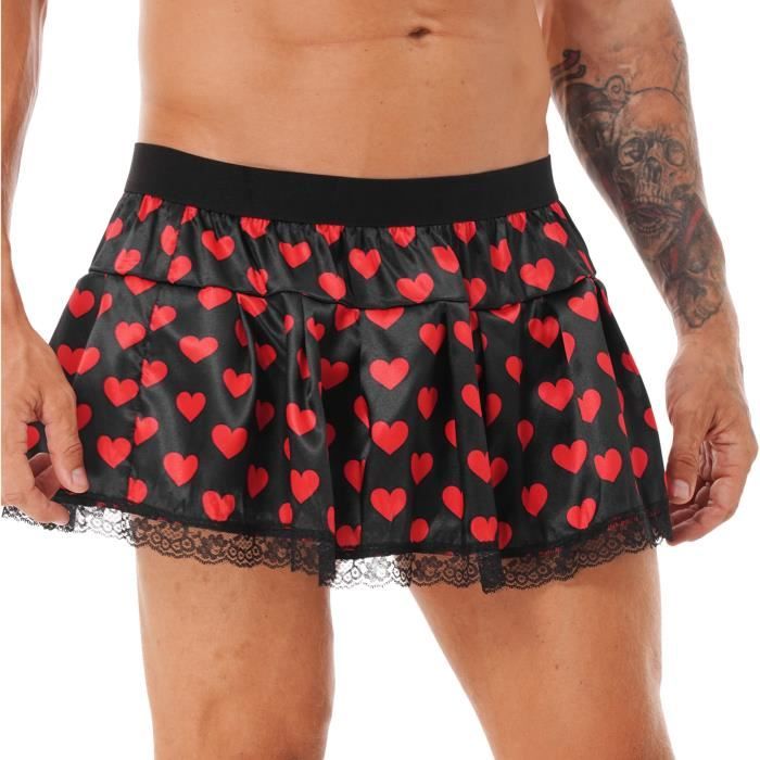 DPois Homme Mini Jupe Courte Jupe à Volants en Satin Sissy Lingerie Vetement de Nuit sous