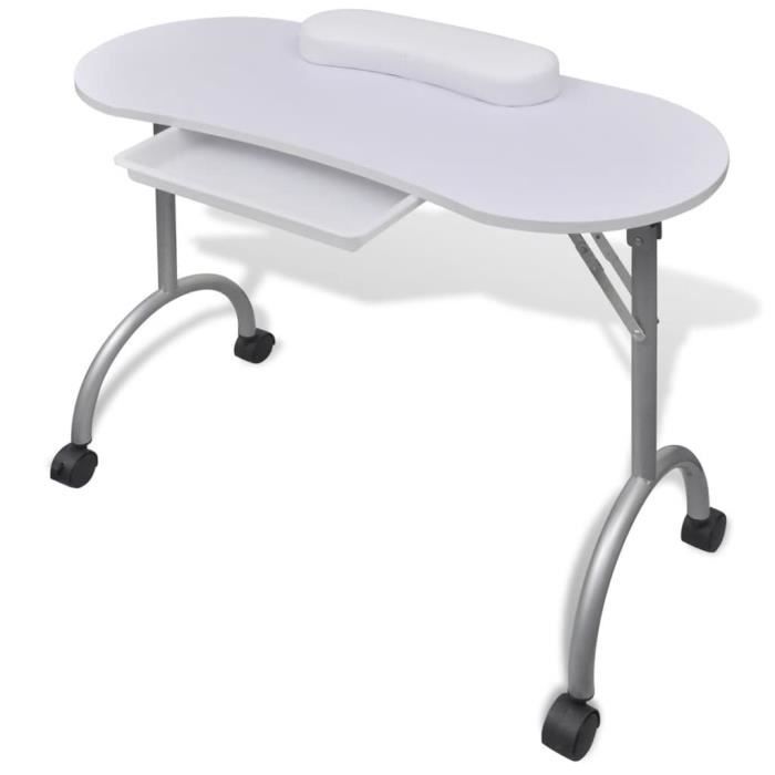 Table de manucure pliante blanche avec roulettes