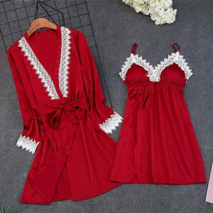 Ensemble De Nuisette Et Deshabille Femme Lingerie Dentelle De Soie Robe Robe Babydoll Nuit