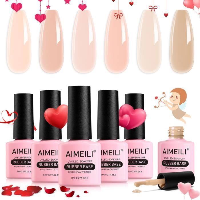 AIMEILI 5 En 1 Rubber Base Gel 6 Couleurs Vernis Semi Permanent Gel Nude Naturel Renforcement