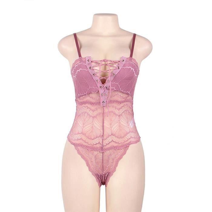 Lingerie Sexy Femme Body et Combinaison Dos Nu en Dentelle Décolleté en