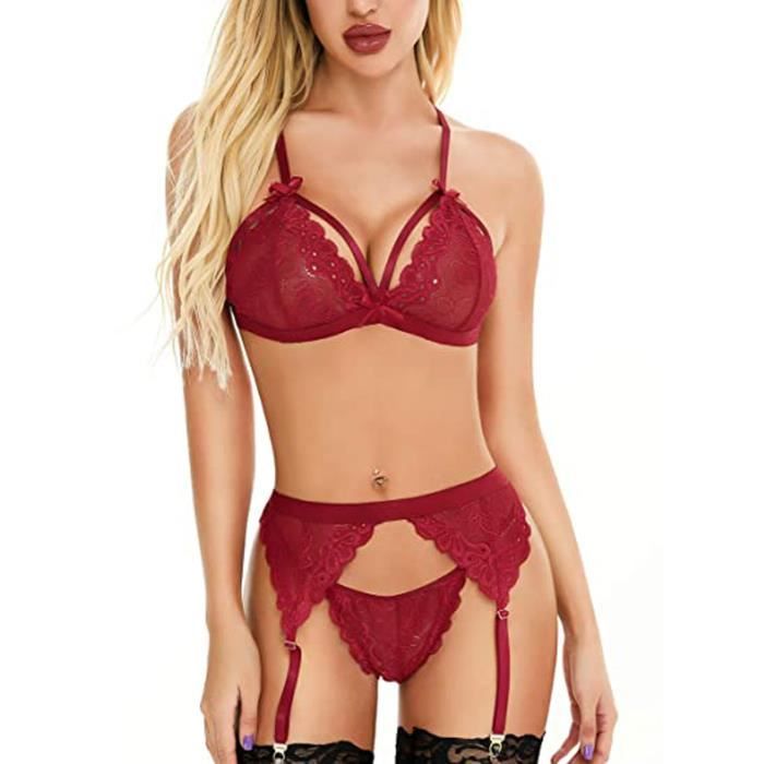 Femmes Sexy Temptation Lingerie Dentelle Cross Sling Mesh Dentelle Dos