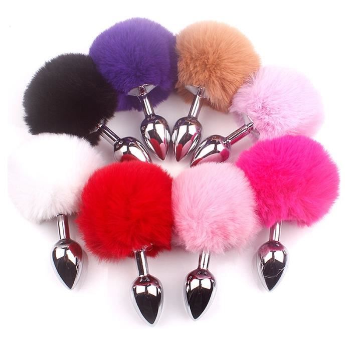 Boule En Peluche Queue De Lapin Plug Anal En Acier Inoxydable Masseur